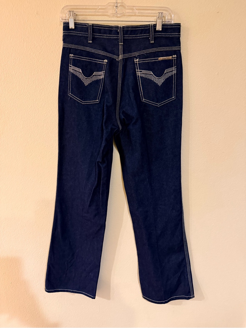 Vintage Wolfman Blue Denim Jeans with White Stitching cotton dark wash 30x30